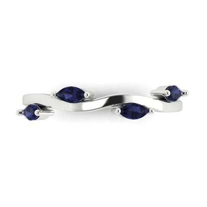 0.4 cttw Simulated Blue Sapphire Marquise Cut White Gold Eternity Wedding Band