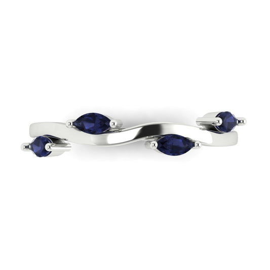 0.4 cttw Simulated Blue Sapphire Marquise Cut White Gold Eternity Wedding Band