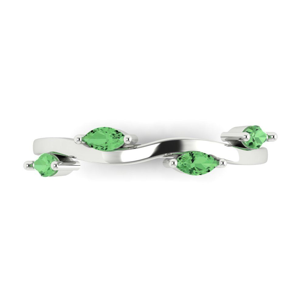 0.4 cttw Simulated Green Diamond Marquise Cut White Gold Eternity Wedding Band