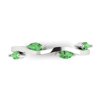 0.4 cttw Simulated Green Diamond Marquise Cut White Gold Eternity Wedding Band