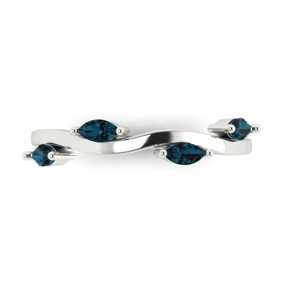 0.4 cttw Natural London Blue Topaz Marquise Cut White Gold Eternity Wedding Band