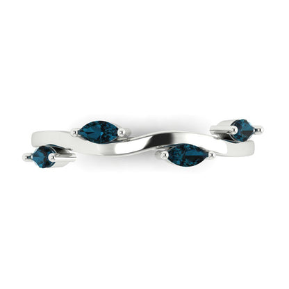 0.4 cttw Natural London Blue Topaz Marquise Cut White Gold Eternity Wedding Band