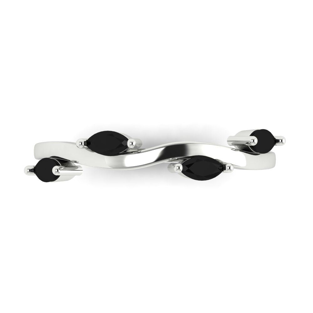 0.4 cttw Natural Onyx Marquise Cut White Gold Eternity Wedding Band