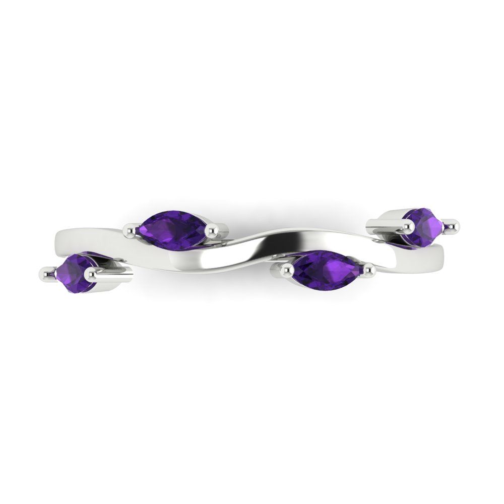 0.4 cttw Natural Amethyst Marquise Cut White Gold Eternity Wedding Band