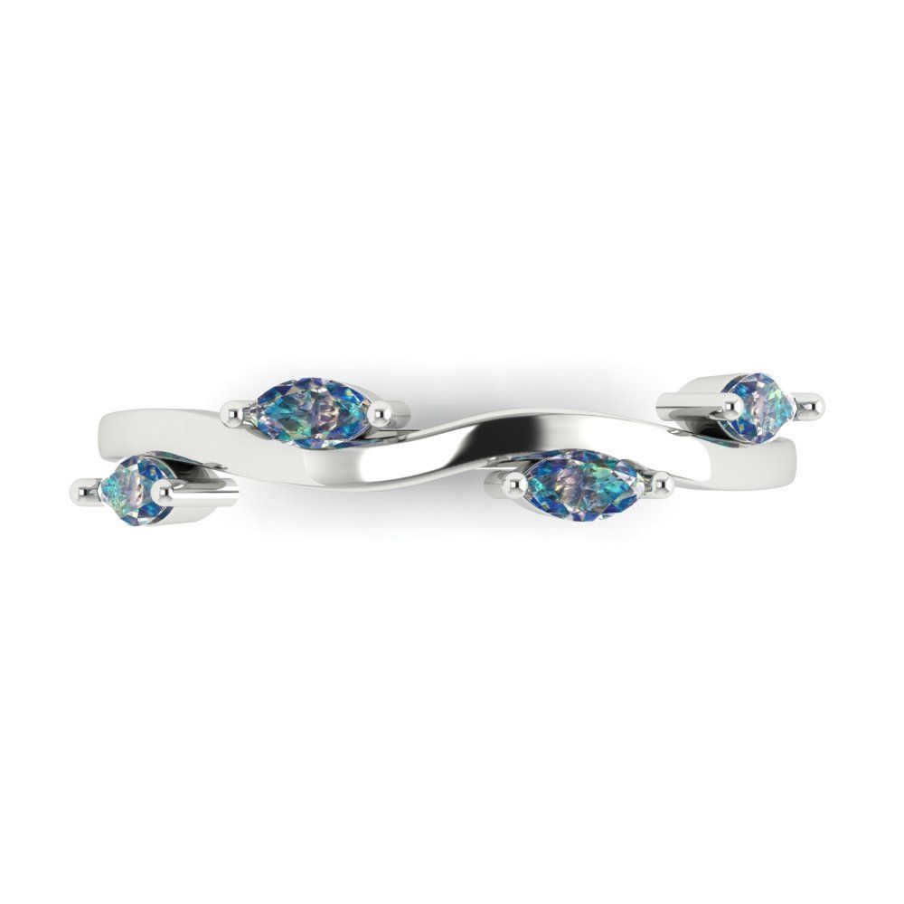 0.4 cttw Blue Moissanite Marquise Cut White Gold Eternity Wedding Band