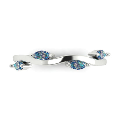 0.4 cttw Blue Moissanite Marquise Cut White Gold Eternity Wedding Band