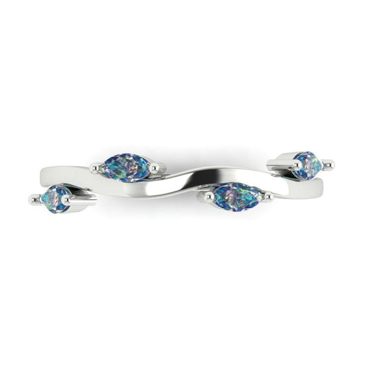 0.4 cttw Blue Moissanite Marquise Cut White Gold Eternity Wedding Band