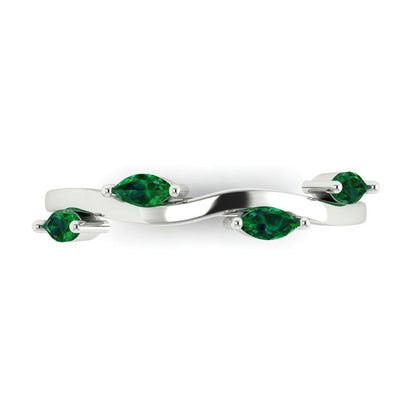0.4 cttw Simulated Emerald Marquise Cut White Gold Eternity Wedding Band