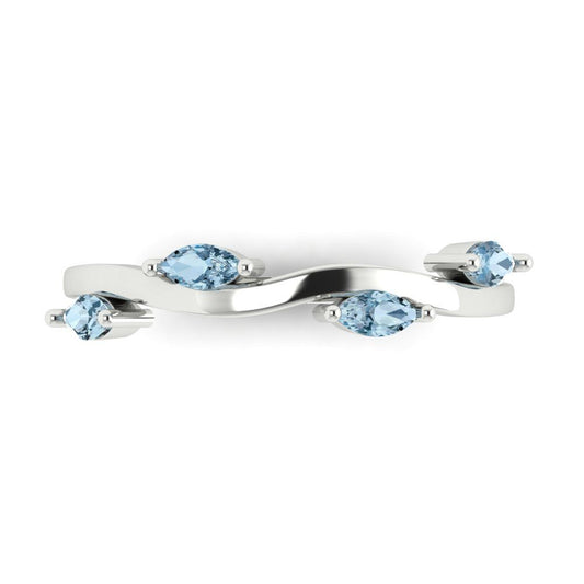 0.4 cttw Natural Aquamarine Marquise Cut White Gold Eternity Wedding Band