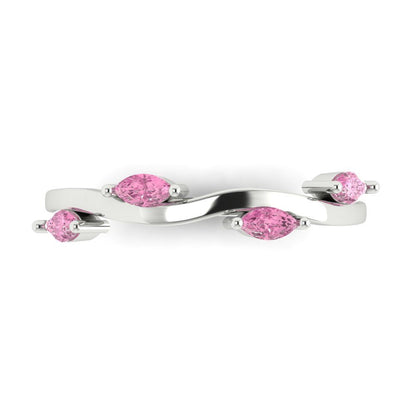 0.4 cttw Simulated Pink Diamond Marquise Cut White Gold Eternity Wedding Band