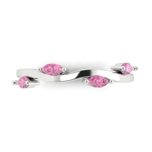 0.4 cttw Simulated Pink Diamond Marquise Cut White Gold Eternity Wedding Band