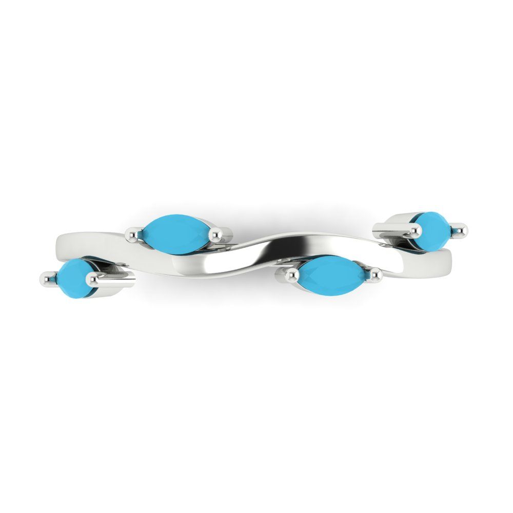 0.4 cttw Simulated Turquoise Marquise Cut White Gold Eternity Wedding Band