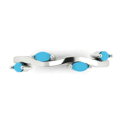 0.4 cttw Simulated Turquoise Marquise Cut White Gold Eternity Wedding Band