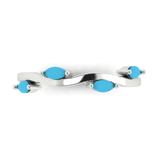 0.4 cttw Simulated Turquoise Marquise Cut White Gold Eternity Wedding Band