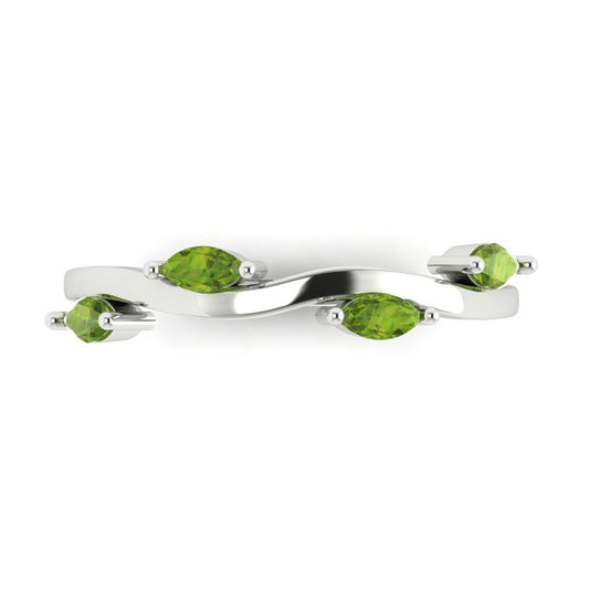 0.4 cttw Natural Peridot Marquise Cut White Gold Eternity Wedding Band