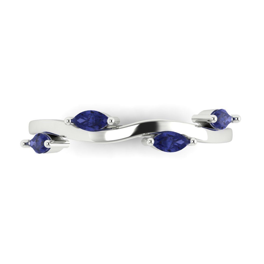 0.4 cttw Simulated Tanzanite Marquise Cut White Gold Eternity Wedding Band