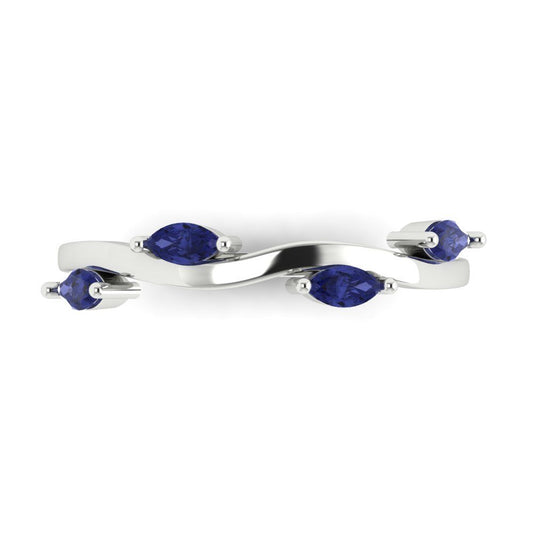 0.4 cttw Simulated Tanzanite Marquise Cut White Gold Eternity Wedding Band