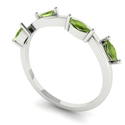 0.4 cttw Natural Peridot Marquise Cut White Gold Eternity Wedding Band