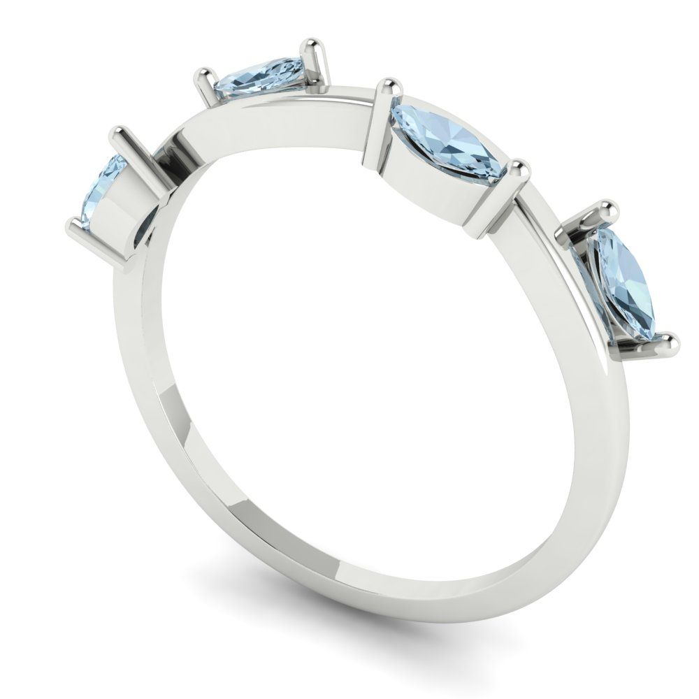 0.4 cttw Natural Sky Blue Topaz Marquise Cut White Gold Eternity Wedding Band