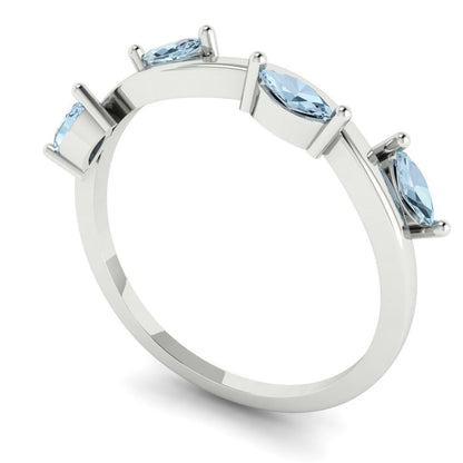 0.4 cttw Natural Sky Blue Topaz Marquise Cut White Gold Eternity Wedding Band