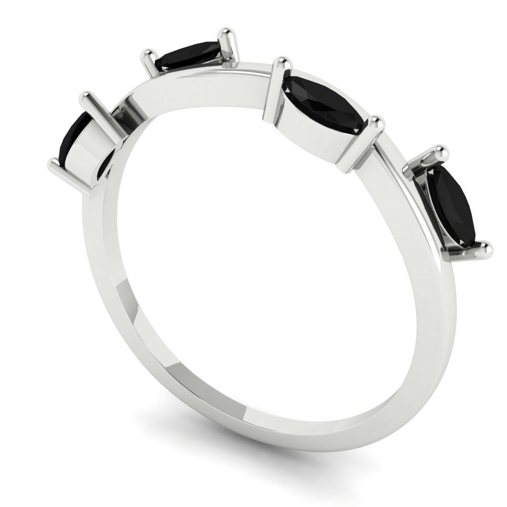 0.4 cttw Natural Onyx Marquise Cut White Gold Eternity Wedding Band
