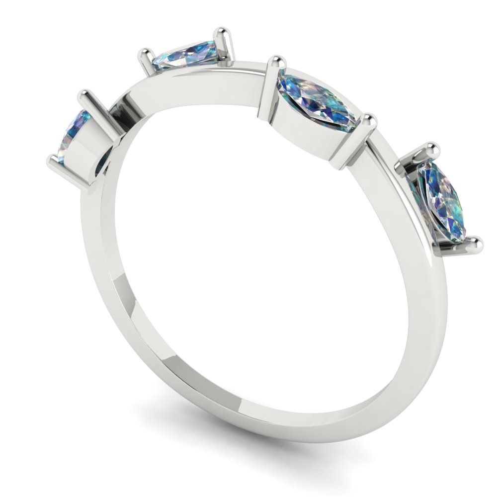0.4 cttw Blue Moissanite Marquise Cut White Gold Eternity Wedding Band