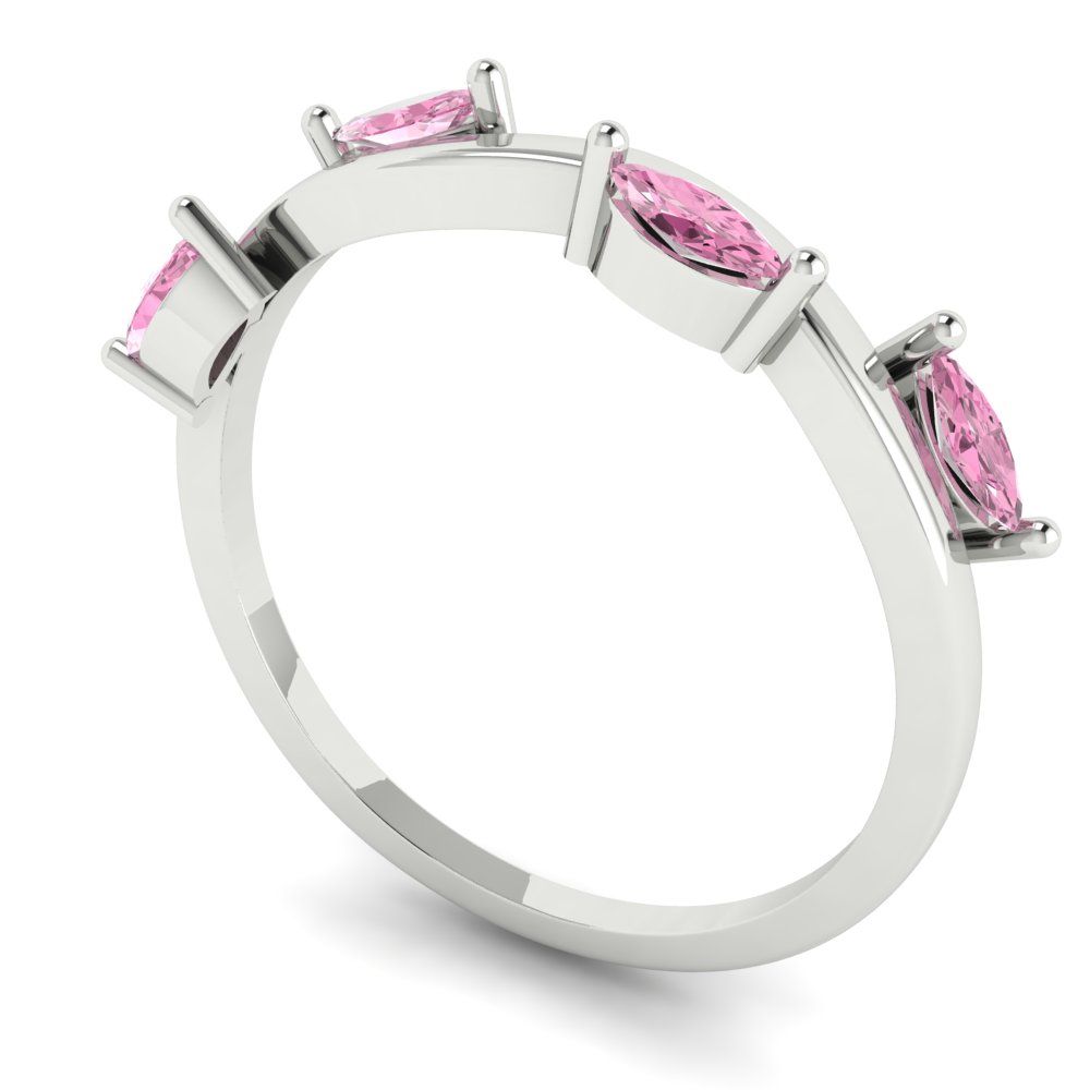 0.4 cttw Simulated Pink Diamond Marquise Cut White Gold Eternity Wedding Band