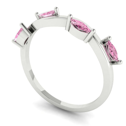 0.4 cttw Simulated Pink Diamond Marquise Cut White Gold Eternity Wedding Band