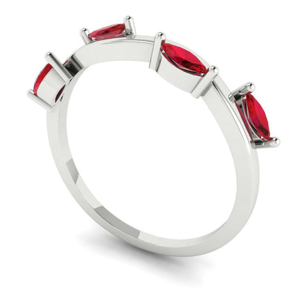 0.4 cttw Simulated Pink Tourmaline Marquise Cut White Gold Eternity Wedding Band