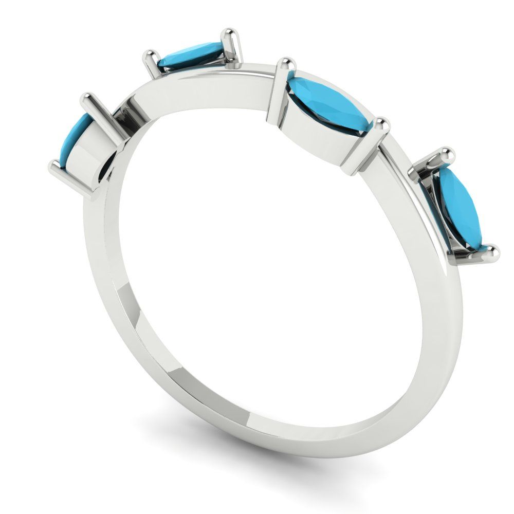 0.4 cttw Simulated Turquoise Marquise Cut White Gold Eternity Wedding Band