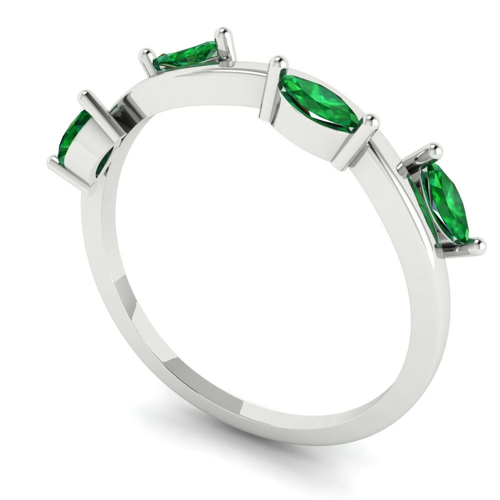 0.4 cttw Simulated Emerald Marquise Cut White Gold Eternity Wedding Band