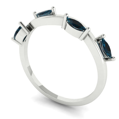 0.4 cttw Natural London Blue Topaz Marquise Cut White Gold Eternity Wedding Band
