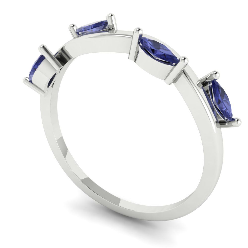 0.4 cttw Simulated Tanzanite Marquise Cut White Gold Eternity Wedding Band