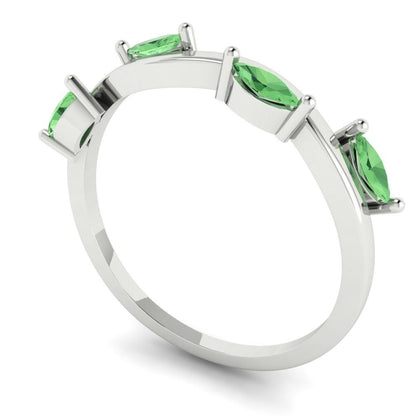 0.4 cttw Simulated Green Diamond Marquise Cut White Gold Eternity Wedding Band