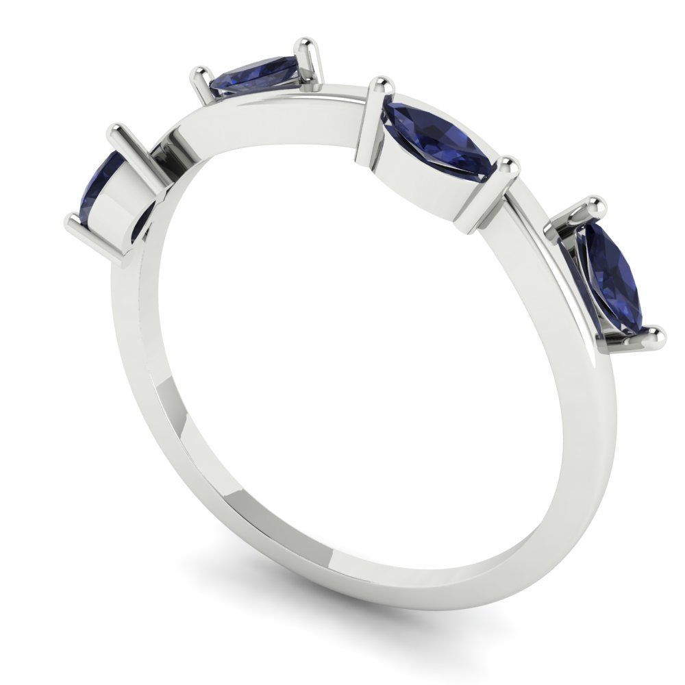 0.4 cttw Simulated Blue Sapphire Marquise Cut White Gold Eternity Wedding Band