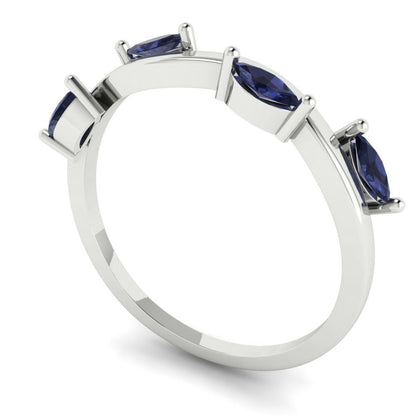 0.4 cttw Simulated Blue Sapphire Marquise Cut White Gold Eternity Wedding Band