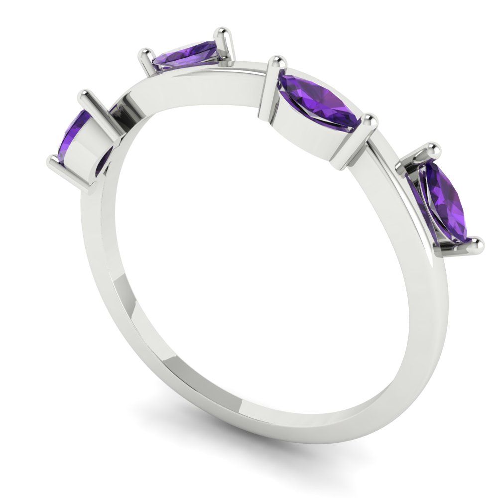 0.4 cttw Natural Amethyst Marquise Cut White Gold Eternity Wedding Band