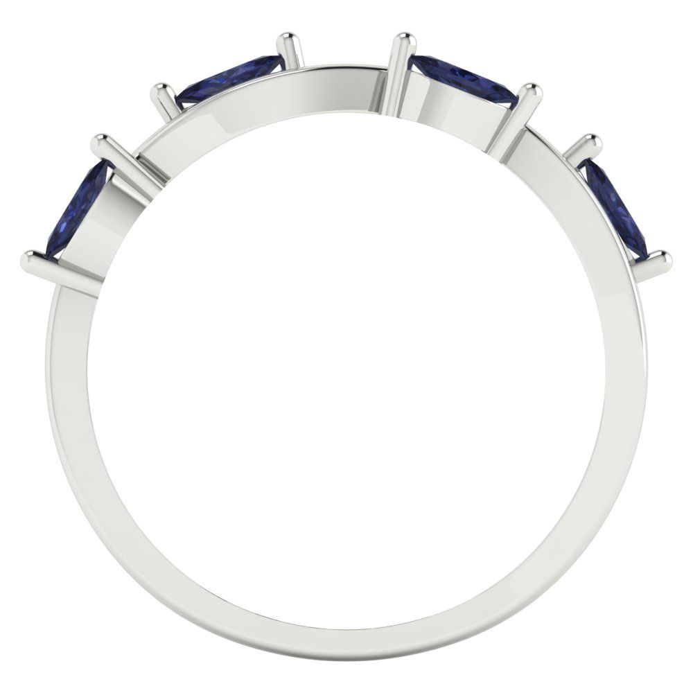 0.4 cttw Simulated Blue Sapphire Marquise Cut White Gold Eternity Wedding Band