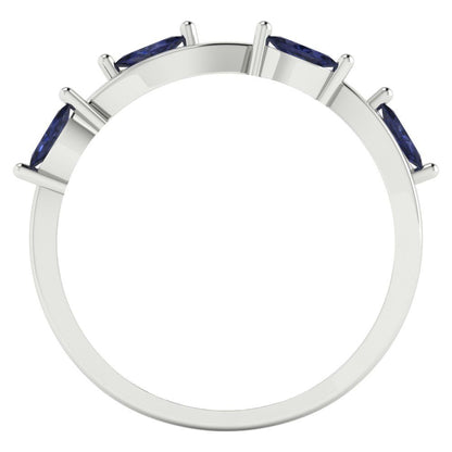 0.4 cttw Simulated Blue Sapphire Marquise Cut White Gold Eternity Wedding Band