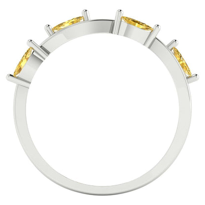 0.4 cttw Simulated Yellow Diamond Marquise Cut White Gold Eternity Wedding Band