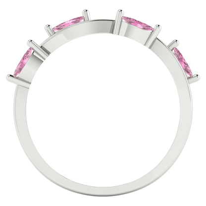 0.4 cttw Simulated Pink Diamond Marquise Cut White Gold Eternity Wedding Band