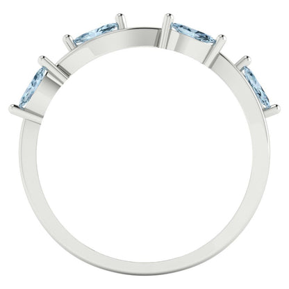 0.4 cttw Natural Aquamarine Marquise Cut White Gold Eternity Wedding Band
