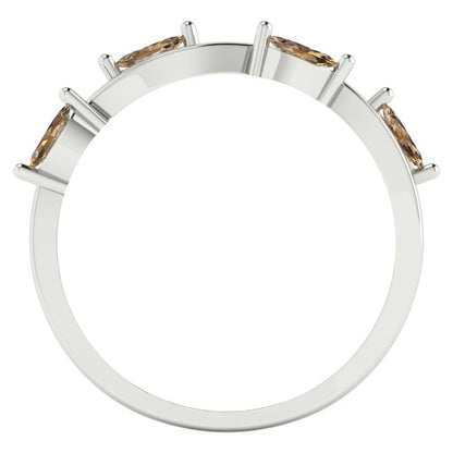 0.4 cttw Simulated Champagne Diamond Marquise Cut White Gold Eternity Wedding Band