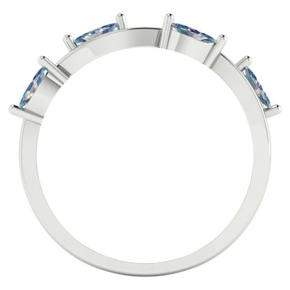 0.4 cttw Blue Moissanite Marquise Cut White Gold Eternity Wedding Band