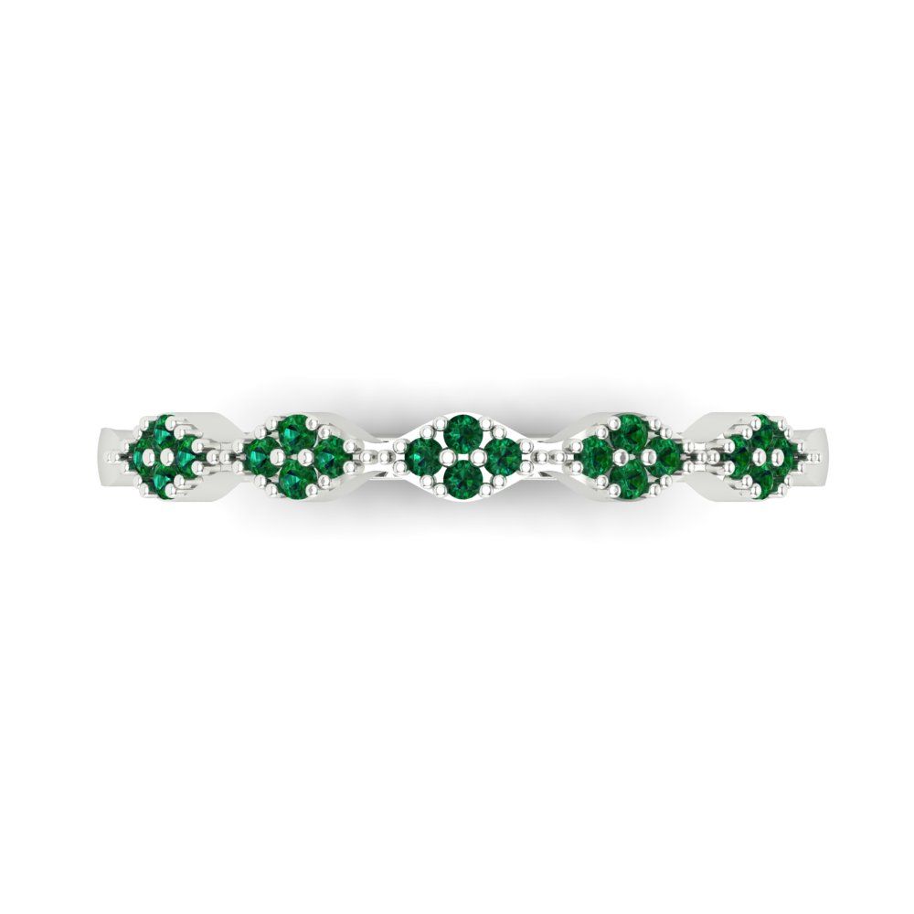 0.1 cttw Simulated Emerald Round Cut White Gold Eternity Wedding Band