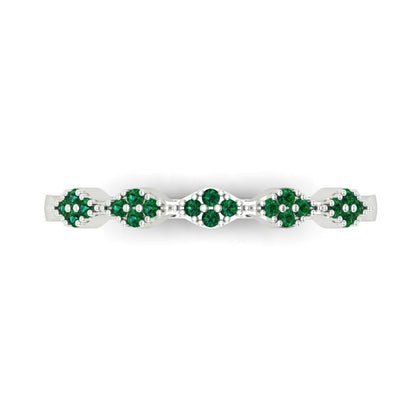 0.1 cttw Simulated Emerald Round Cut White Gold Eternity Wedding Band