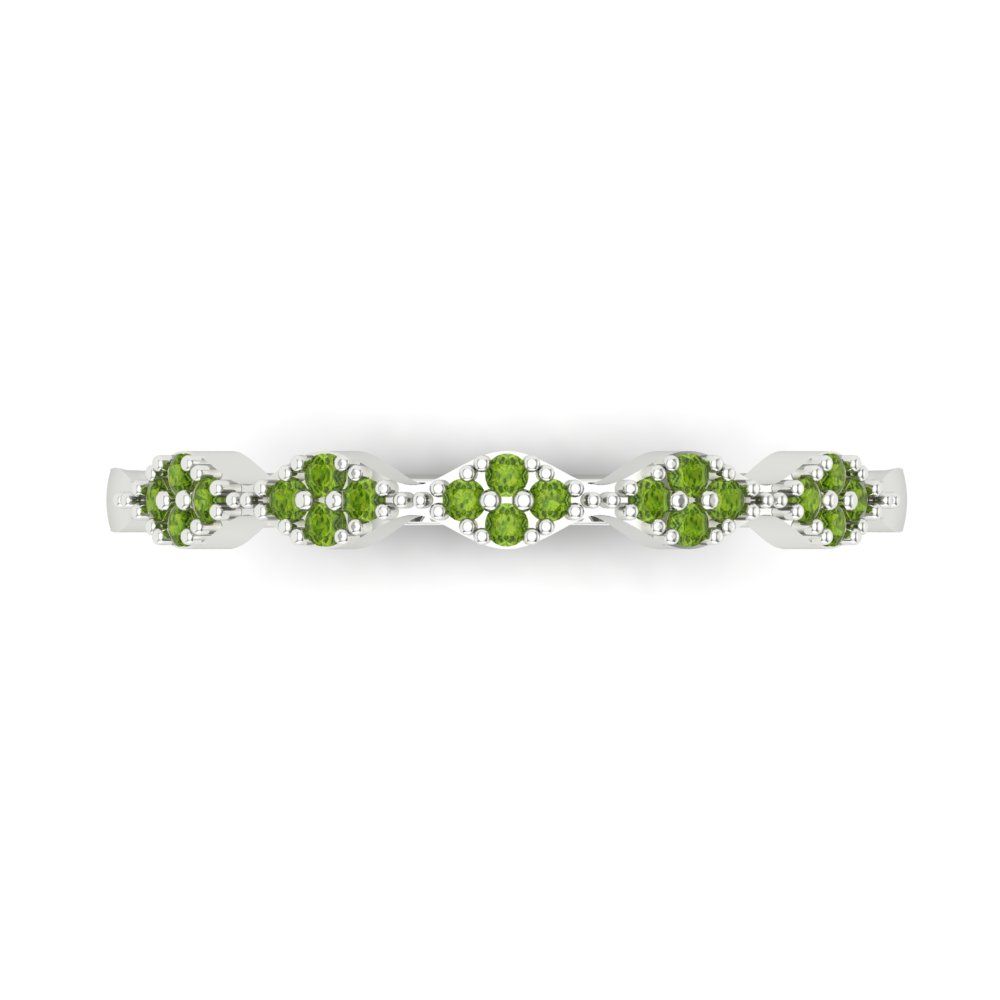 0.1 cttw Natural Peridot Round Cut White Gold Eternity Wedding Band