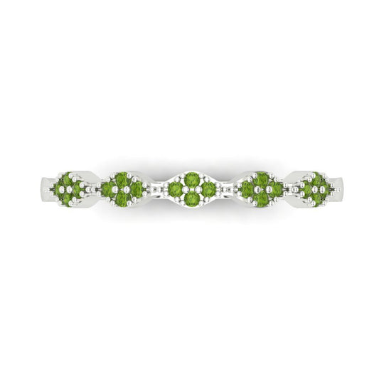 0.1 cttw Natural Peridot Round Cut White Gold Eternity Wedding Band