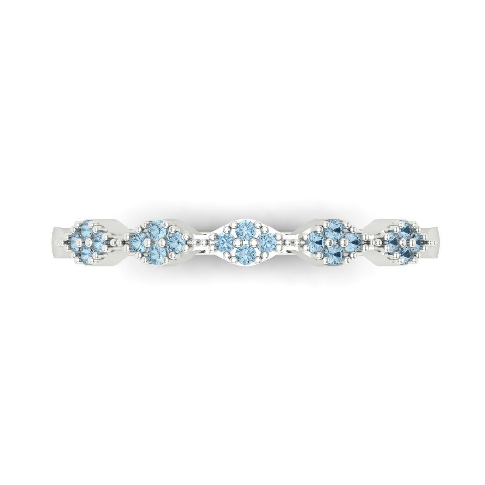 0.1 cttw Natural Sky Blue Topaz Round Cut White Gold Eternity Wedding Band