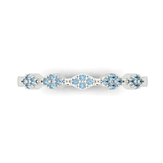 0.1 cttw Natural Sky Blue Topaz Round Cut White Gold Eternity Wedding Band